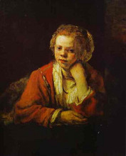 Репродукция картины "young girl at the window" художника "рембрандт"
