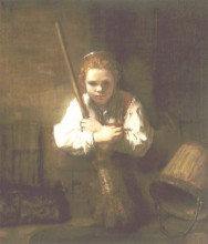 Копия картины "young woman with a broom" художника "рембрандт"