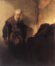 Копия картины "st. paul at his writing desk" художника "рембрандт"