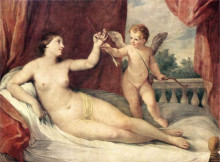 Копия картины "reclining venus with cupid" художника "рени гвидо"