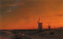 Репродукция картины "пейзаж с мельницами" художника "айвазовский иван"