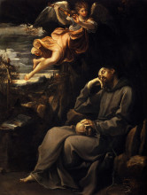 Картина "saint francis deadened with an angel musician" художника "рени гвидо"