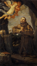 Репродукция картины "st francis in prayer with two angels" художника "рени гвидо"