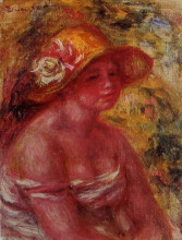 Копия картины "bust of a young girl wearing a straw hat" художника "ренуар пьер огюст"