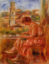 Картина "woman at the window with a view of nice" художника "ренуар пьер огюст"