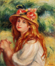 Картина "blond in a straw hat(seated girl)" художника "ренуар пьер огюст"