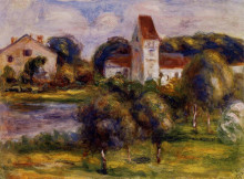 Картина "breton landscape church and orchard" художника "ренуар пьер огюст"