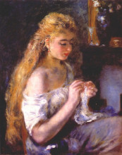 Копия картины "girl crocheting" художника "ренуар пьер огюст"