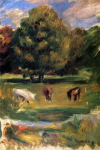 Копия картины "landscape with horses" художника "ренуар пьер огюст"