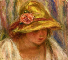 Репродукция картины "study of a woman in a yellow hat" художника "ренуар пьер огюст"