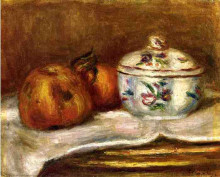 Картина "sugar bowl, apple and orange" художника "ренуар пьер огюст"