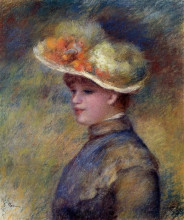 Копия картины "young woman wearing a hat" художника "ренуар пьер огюст"