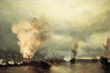 Репродукция картины "морское сражение при выборге" художника "айвазовский иван"