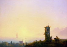 Копия картины "часовня на берегу моря" художника "айвазовский иван"