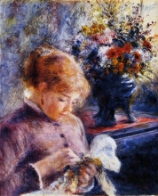 Репродукция картины "young woman sewing" художника "ренуар пьер огюст"
