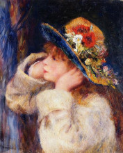 Копия картины "young girl in a hat decorated with wildflowers" художника "ренуар пьер огюст"