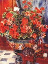 Копия картины "geraniums and cats" художника "ренуар пьер огюст"