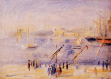 Репродукция картины "the old port of marseille, people and boats" художника "ренуар пьер огюст"