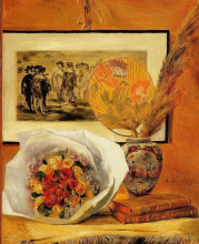 Копия картины "натюрморт с букетом и веером" художника "ренуар пьер огюст"