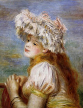 Репродукция картины "girl in a lace hat" художника "ренуар пьер огюст"