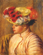 Репродукция картины "young woman in a flowered hat" художника "ренуар пьер огюст"