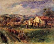 Копия картины "young woman standing near a farmhouse in milly" художника "ренуар пьер огюст"