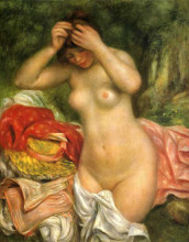 Репродукция картины "bather arranging her hair" художника "ренуар пьер огюст"