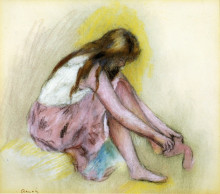 Репродукция картины "young girl slipping on her stockings" художника "ренуар пьер огюст"