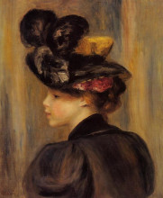 Картина "young woman wearing a black hat" художника "ренуар пьер огюст"