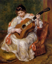 Репродукция картины "woman playing the guitar" художника "ренуар пьер огюст"
