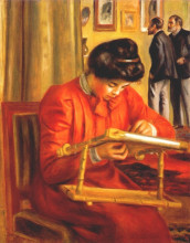Копия картины "christine lerolle embroidering" художника "ренуар пьер огюст"