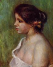 Репродукция картины "bust of a young woman with flowered ear" художника "ренуар пьер огюст"