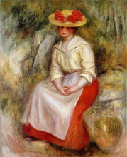Репродукция картины "gabrielle in a straw hat" художника "ренуар пьер огюст"