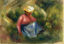 Копия картины "seated young girl with hat" художника "ренуар пьер огюст"
