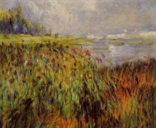 Репродукция картины "bulrushes on the banks of the seine" художника "ренуар пьер огюст"