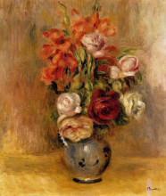 Репродукция картины "vase of gladiolas and roses" художника "ренуар пьер огюст"
