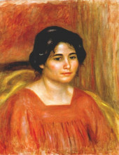 Репродукция картины "gabrielle in a red blouse" художника "ренуар пьер огюст"