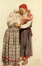 Репродукция картины "две женские фигуры (обнимающиеся крестьянки)" художника "репин илья"