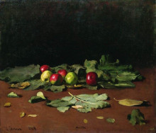 Репродукция картины "яблоки и листья" художника "репин илья"