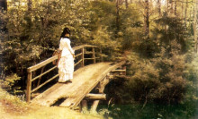 Репродукция картины "летний пейзаж ( вера алексеевна репина на мостике в абрамцеве )" художника "репин илья"