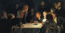 Копия картины "сходка ( при свете лампы )" художника "репин илья"