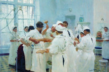 Картина "the surgeon e. pavlov in the operating theater" художника "репин илья"
