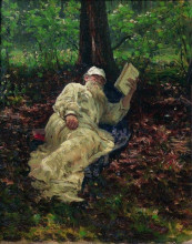 Репродукция картины "лев николаевич толстой на отдыхе в лесу" художника "репин илья"