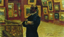 Репродукция картины "н.а.мудрогель в позе п.м.третьякова в залах галереи" художника "репин илья"