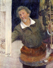Копия картины "self portrait at work" художника "репин илья"