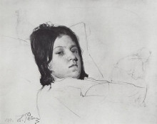 Репродукция картины "женская голова (в.а.репина, лежащая в постели)" художника "репин илья"