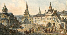 Копия картины "church of st. john the baptist, borovitskaya tower and stablings prikaz (department) in the kremlin" художника "алексеев фёдор"