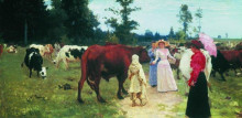 Копия картины "барышни среди стада коров" художника "репин илья"