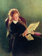 Репродукция картины "читающая девушка" художника "репин илья"