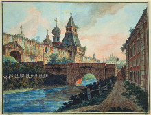 Копия картины "view of vladimirskiye (nikolskiye) gate of kitai gorod" художника "алексеев фёдор"